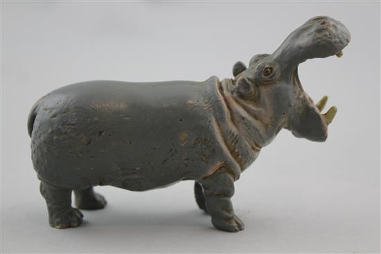 An Austrian Bergman cold painted bronze model of a hippopotamus, 4.5in.